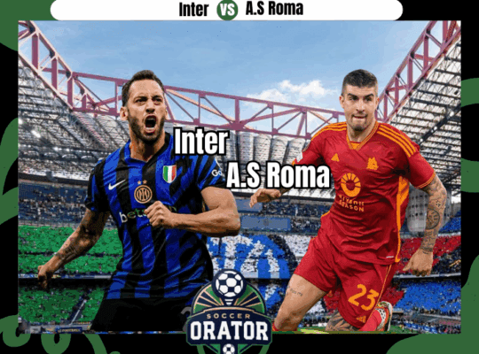 Hakan Çalhanoğlu and Lorenzo Pellegrini with the backfrop of thre Guiseppe Meazza Stadium ahead of their clash on 27 April 2025