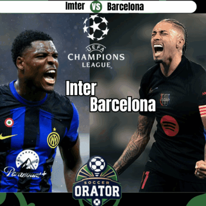 Dumfries and Raphinha posing for their upcoming 2nd UCL Semifinal clash between Inter vs Barcelona
