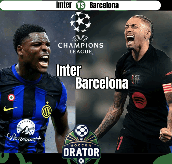 Dumfries and Raphinha posing for their upcoming 2nd UCL Semifinal clash between Inter vs Barcelona