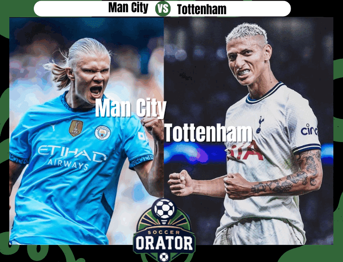Erling Harland and Richarlison posing for the Man City vs Tottenham match