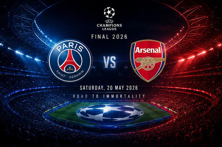 PSG vs Arsenal Stadium graphics for the 2026 UCL Final